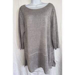 Pure Jill Watercolor Knit Tunic Linen Summer Sweater Chic Lightweight Grey Sz M